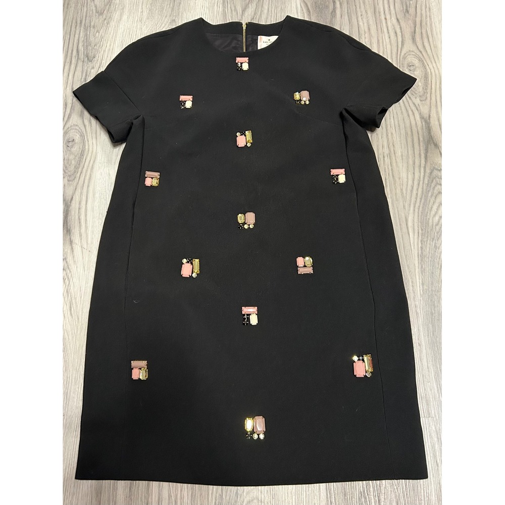 Kate Spade New York Black Jewel Embellished Shift Dress Size 10 Pockets luxury
